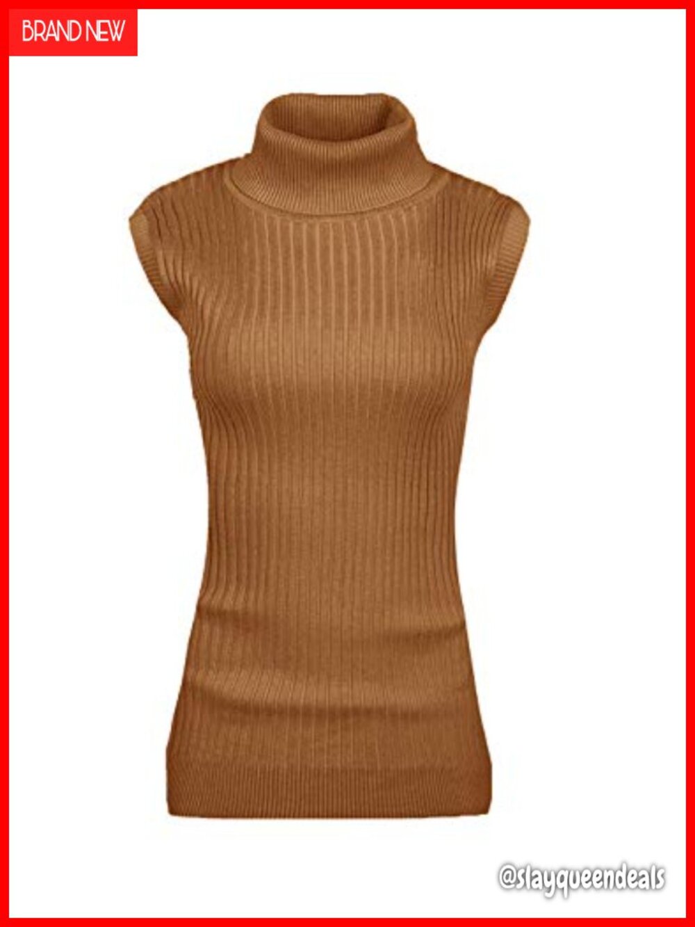 Sleeveless Turtleneck Ribbed Knit Sweater Top Slim Fit Women's Pullover